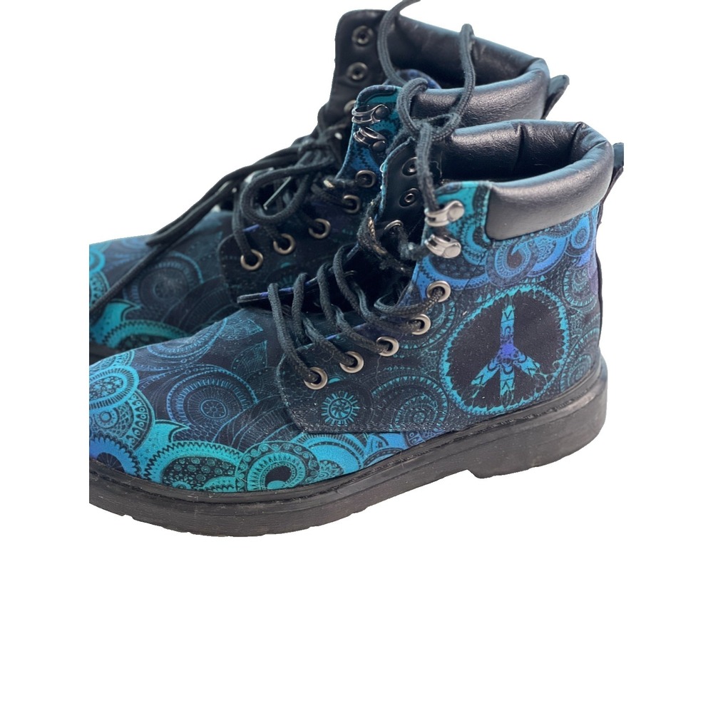 Yes We Vibe Boots Men's 7 Women's 8.5 Multicolor Paisley Peace Sign Combat Boots